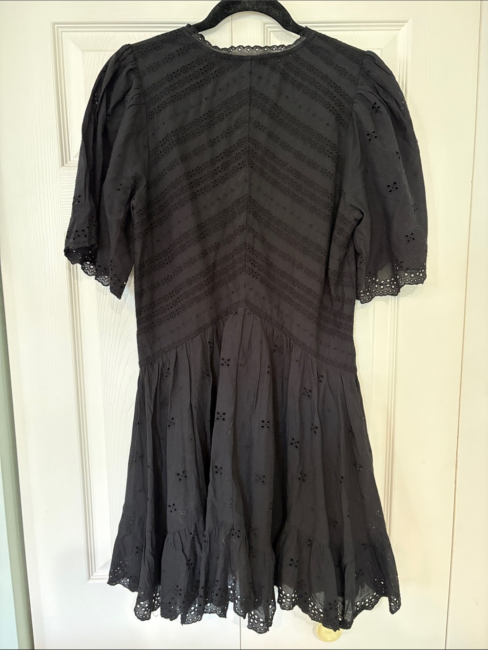 Madewell Eyelet Flutter Sleeve Mini Dress Jet Black Pockets - 4 NWT 100% Cotton - Picture 6 of 10